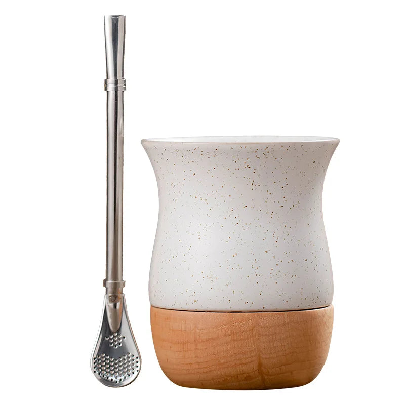 Mate de cerámica anti-quemaduras con pajita de acero inoxidable, taza especial para yerba mate, para el hogar y la oficina.