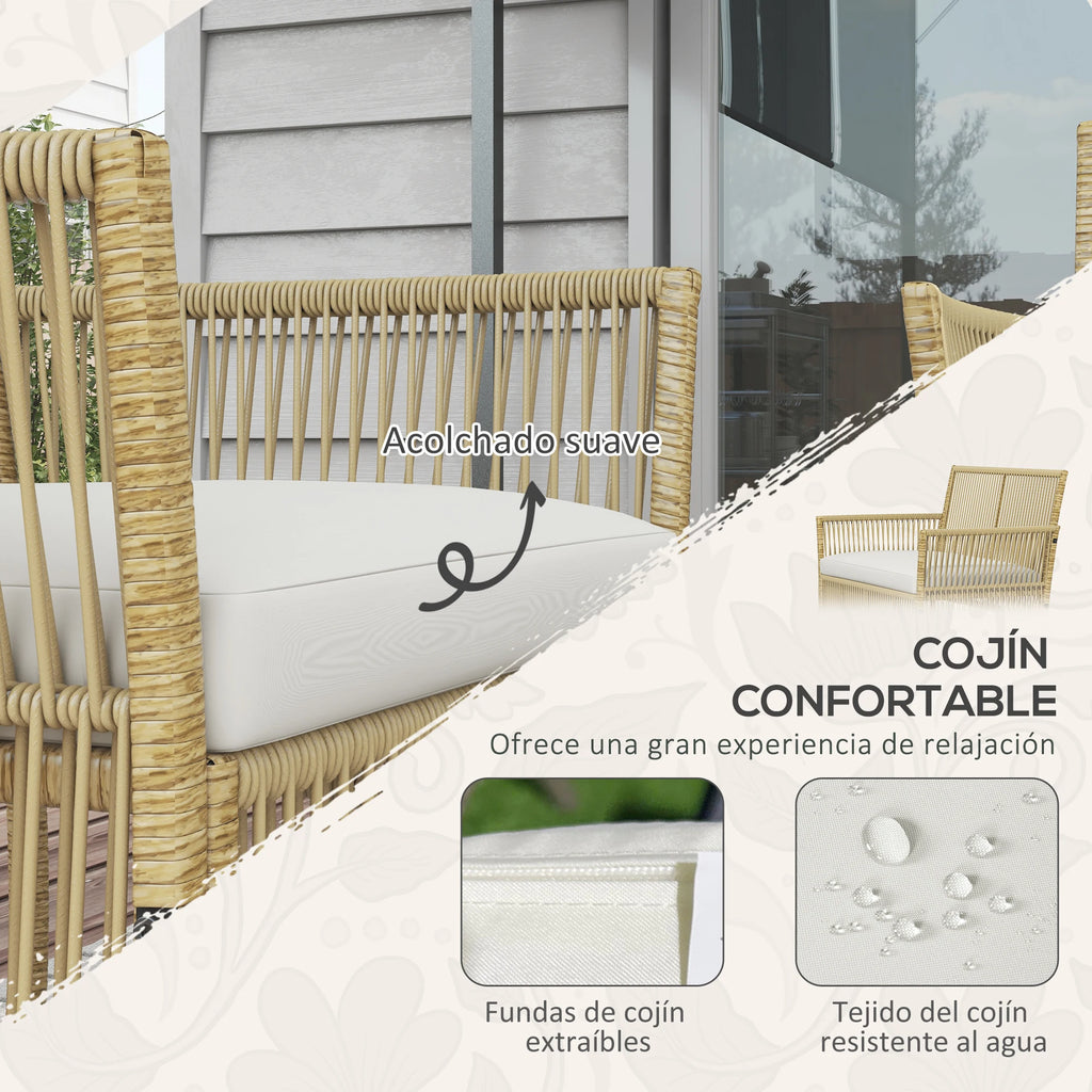 Conjunto de muebles de jardín de ratán Outsunny de 4 piezas con sofá, sillones y mesa.