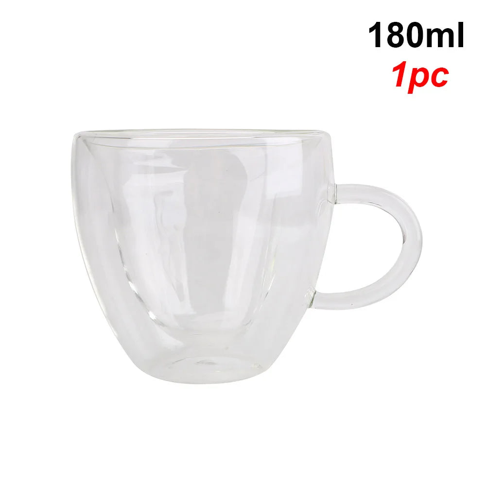 Taza de té/cerveza con forma de corazón de 180 ml/240 ml, taza de zumo/café, taza de regalo, taza de vidrio de doble capa resistente al calor.