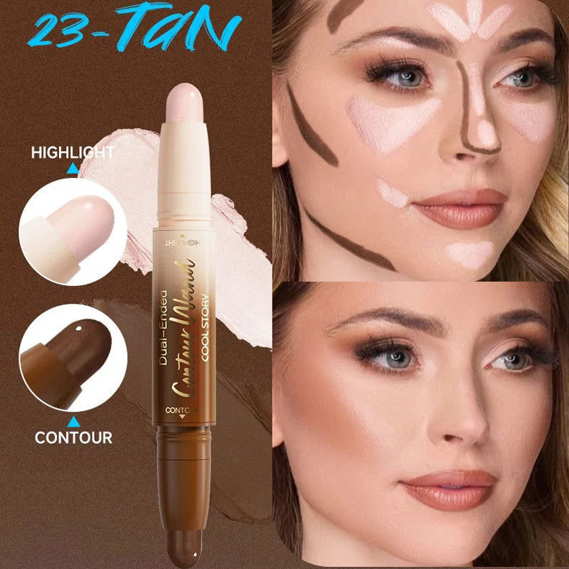 Barra de contorno de doble punta, iluminadora y sombra en crema, resistente al agua, corrector de cobertura total, acabado natural, maquillaje para todo tipo de piel.