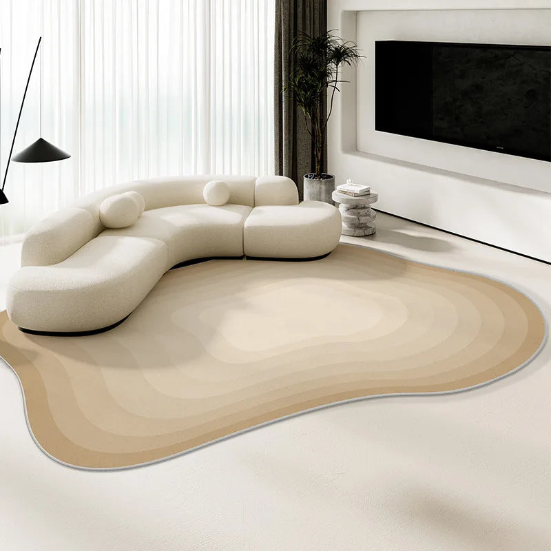 Alfombra de terciopelo irregular estilo crema para sala de estar, alfombra antideslizante de cobertura total para sofá o mesa de centro, fácil mantenimiento, decoración del hogar.