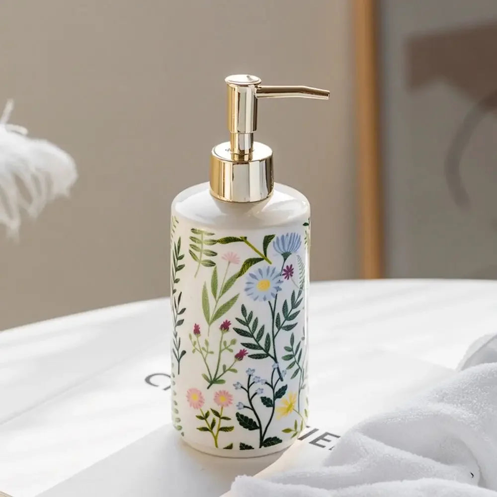 Dispensador de jabón de cerámica de 430 ml, moderno, vintage, marrón, contenedor de almacenamiento de líquidos, ahorra jabón, botella con bomba de loción creativa para el baño