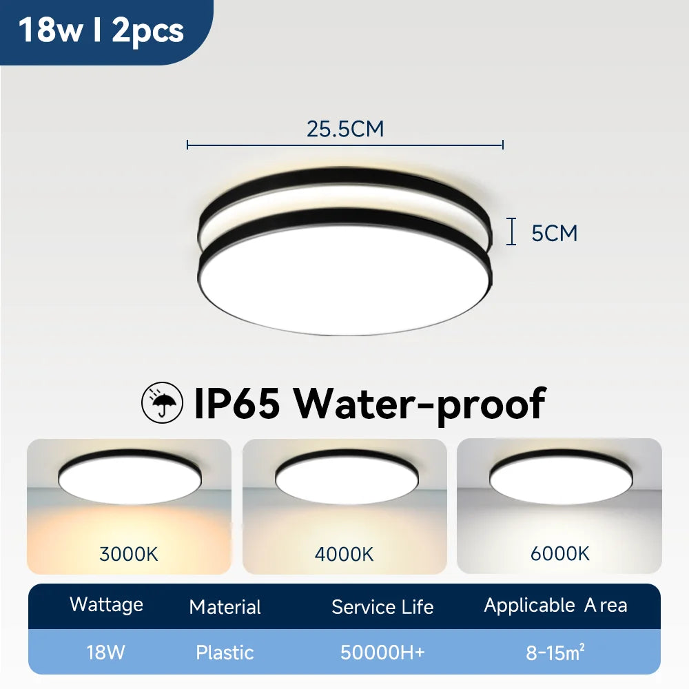Lámpara de techo LED impermeable para baño, luces de techo redondas de 18W, 30W y 40W para cocina, sala de estar y baño, 220V