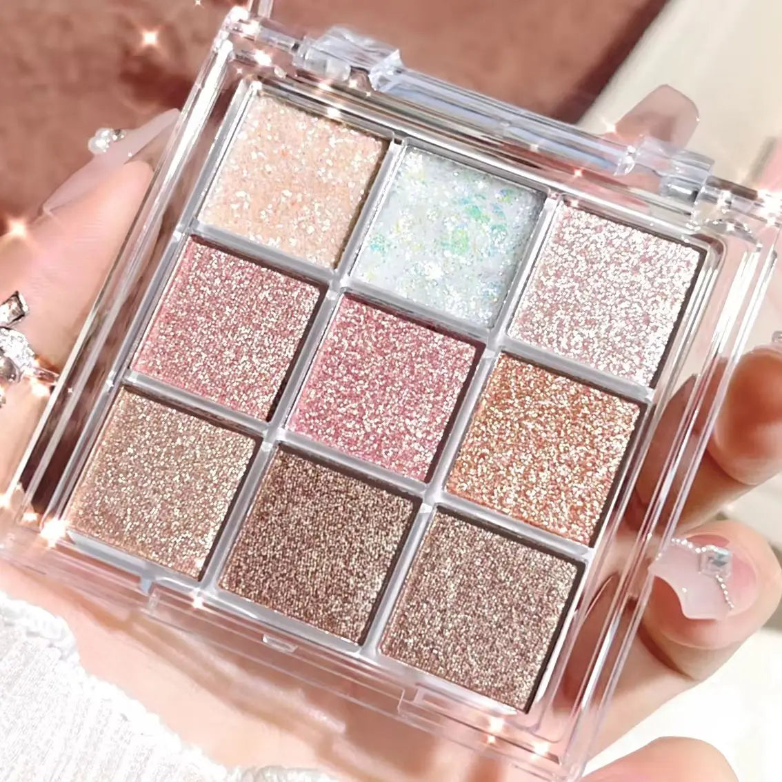 Iluminador con purpurina fina nacarada, paleta de sombras de ojos inteligente y deslumbrante. Color de larga duración, resistente al sudor y al agua.