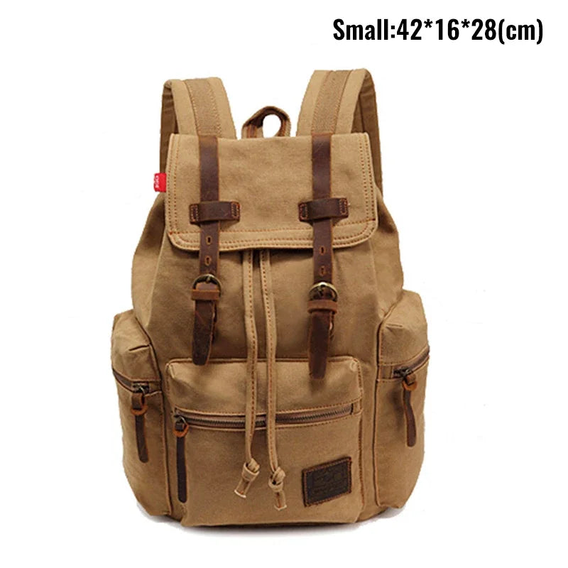 Mochila masculina retro de lona, apta para portátil de 14 pulgadas, mochila vintage de 36-55L resistente al desgaste, color café, envío por goteo