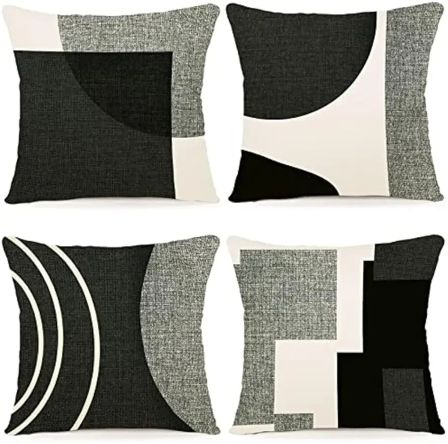 Funda de almohada negra con estampado geométrico para decoración del hogar, adecuada para sofá de oficina, sala de estar, jardín o coche.