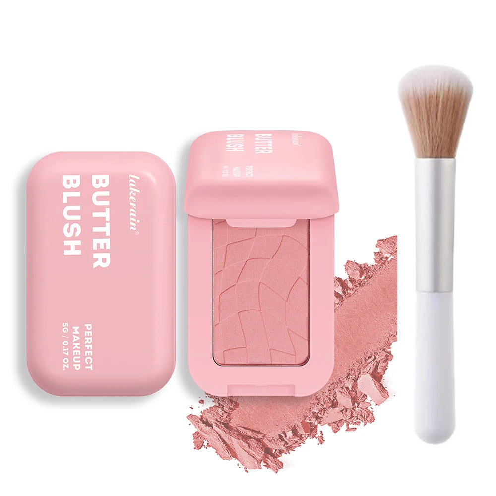 Colorete en polvo profesional de larga duración (12 horas), fórmula vegana. Colorete en polvo rosa crema de la paleta Bar Cosmetics.