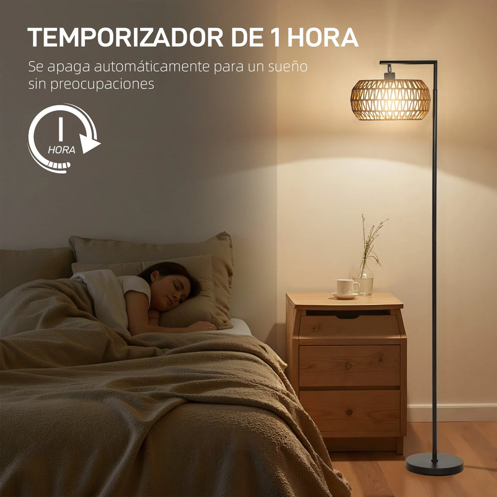 Lámpara de pie Homcom con pantalla bohemia de doble capa, 3 temperaturas de color, brillo ajustable y control remoto.