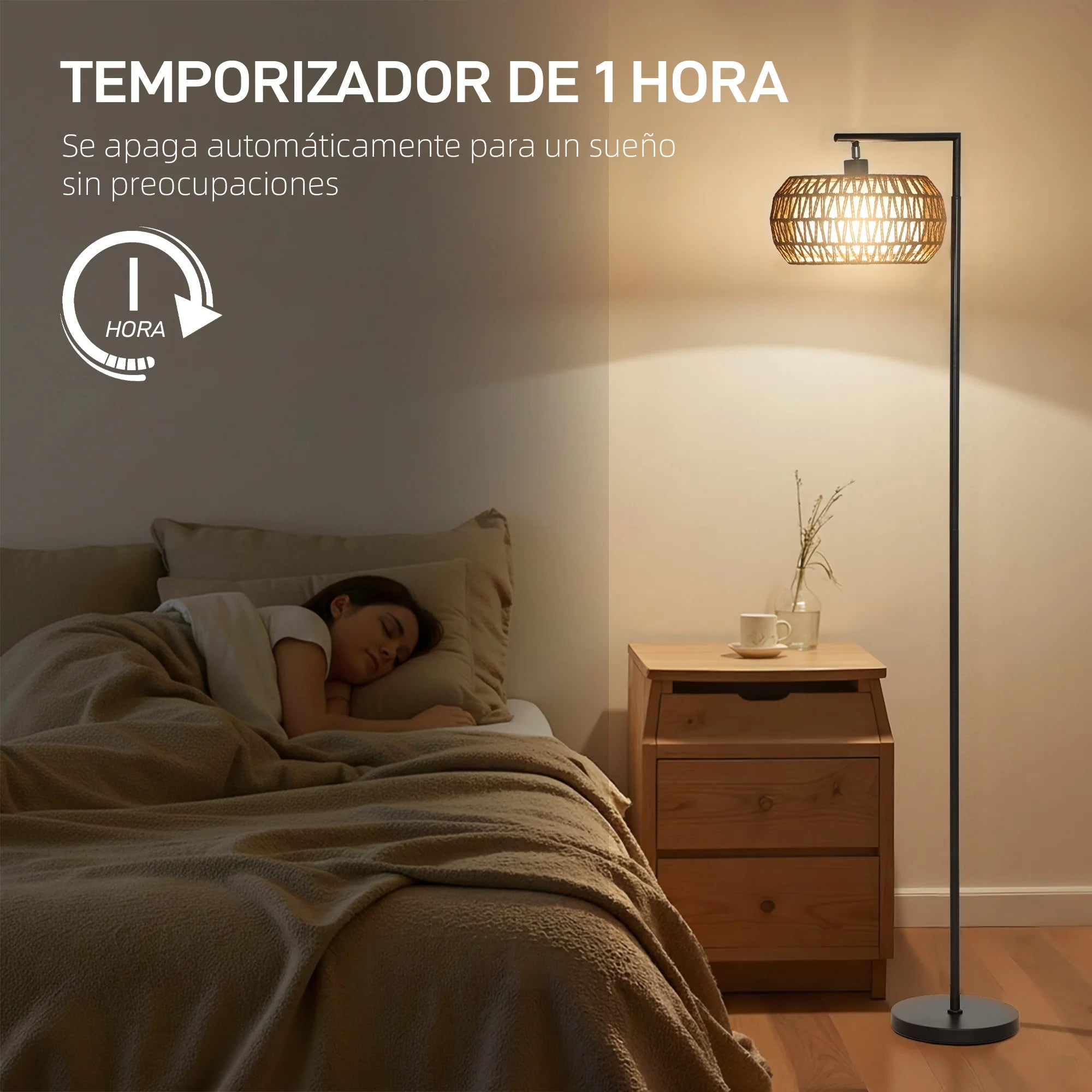 Lámpara de pie Homcom con pantalla bohemia de doble capa, 3 temperaturas de color, brillo ajustable y control remoto.