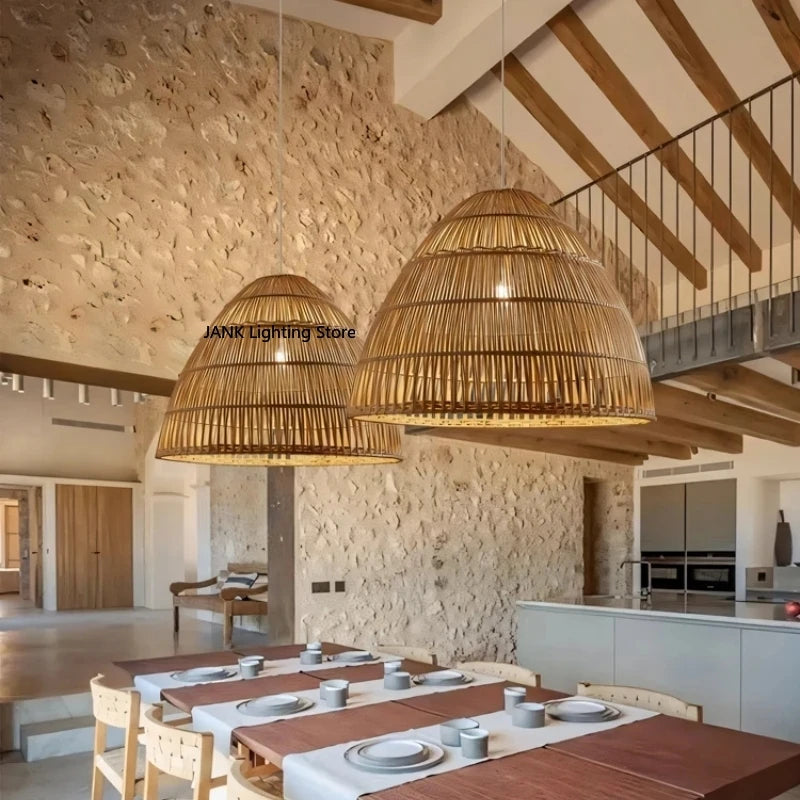 Lámpara de araña estilo Wabi Sabi para restaurante, sala de estar retro, dormitorio, casa rural, hotel, arte de ratán, bombillas incluidas.