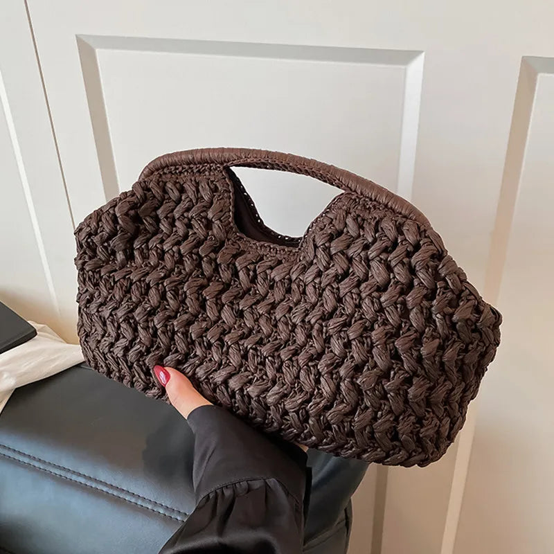 Nuevo bolso de playa de verano para mujer, bolso de mano de lujo de diseñador, bolsos de paja, bolso tote, bolsos de moda de ratán tejido, bolso de viaje para mujer