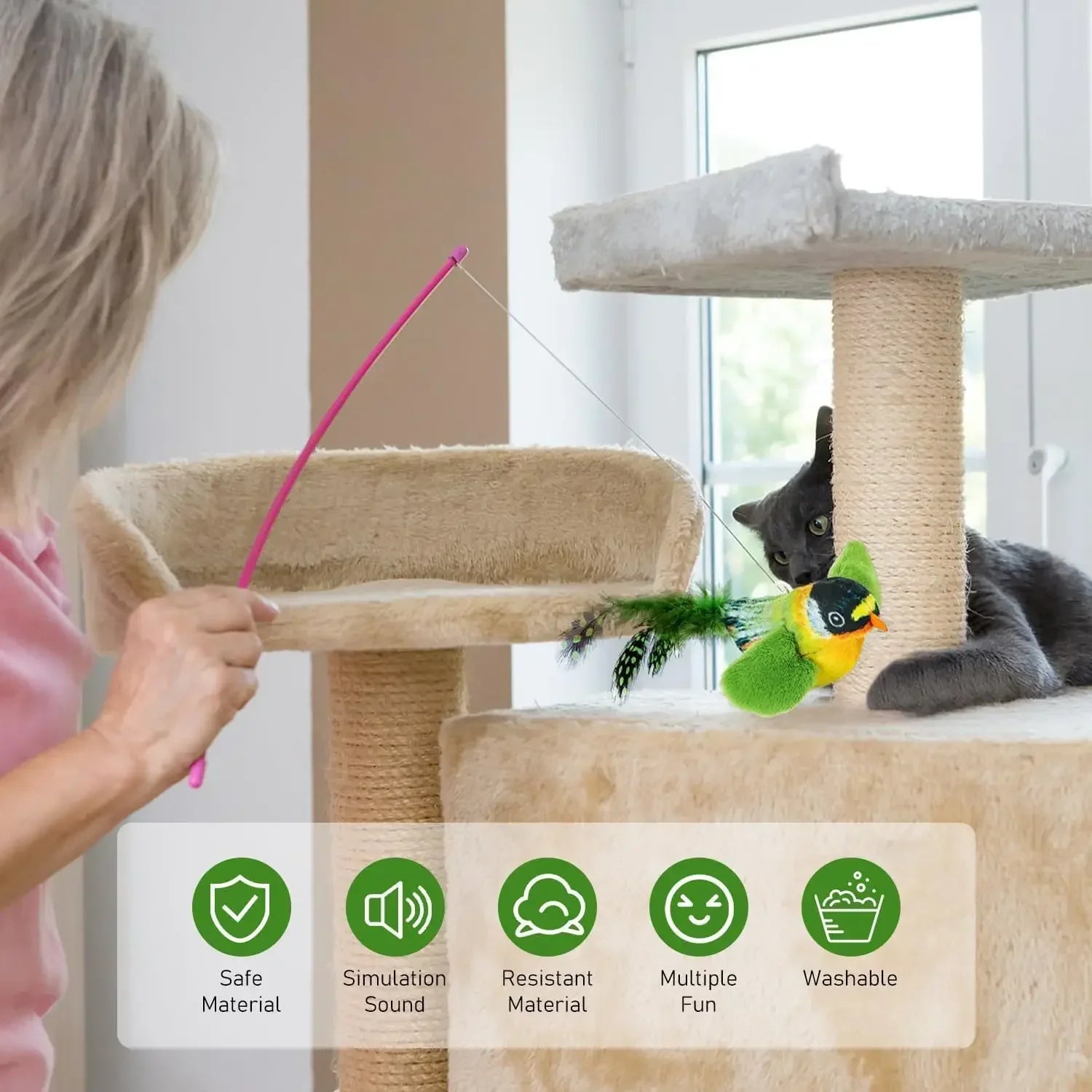Juguete interactivo de pájaros para interiores para gatos, juguete para perseguir y provocar, juguete con sonido de hierba gatera, juguete divertido para gatos, juguete colgante de pared con forma de pájaros.