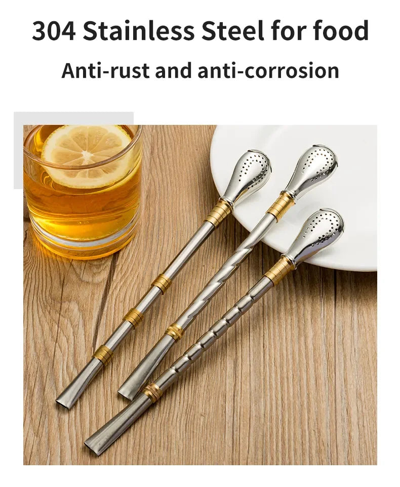 Pajita para beber,  vajilla de acero inoxidable, pajitas reutilizables de metal lavables, filtro de té, vajilla para cócteles y bebidas de bar.