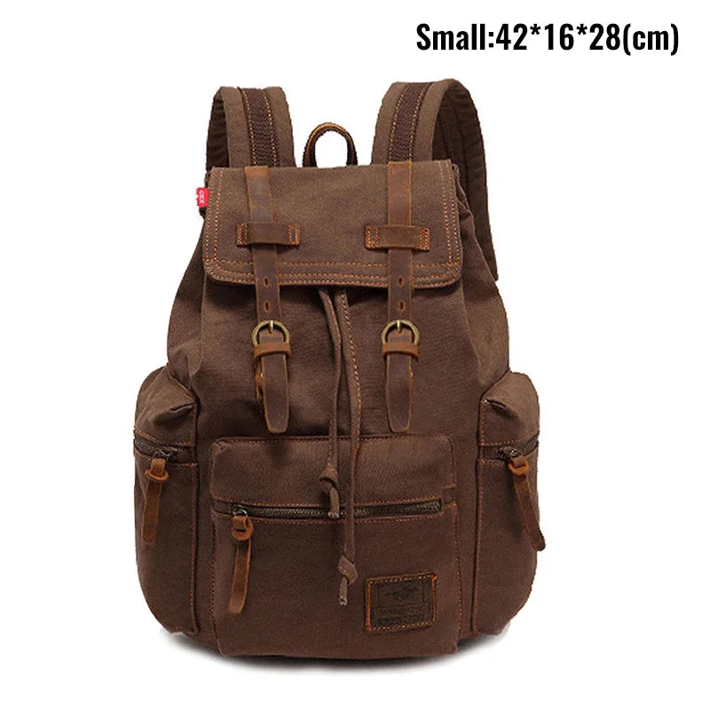 Mochila masculina retro de lona, apta para portátil de 14 pulgadas, mochila vintage de 36-55L resistente al desgaste, color café, envío por goteo