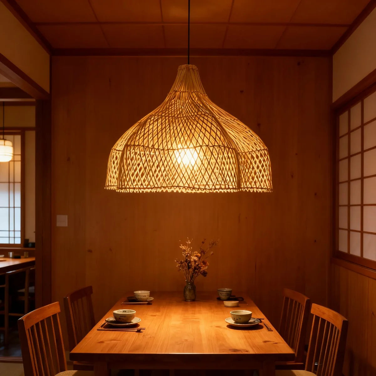Lámpara de techo moderna de ratán japonés JOYINLED, hecha a mano, para sala de estar, restaurante, cocina o comedor.