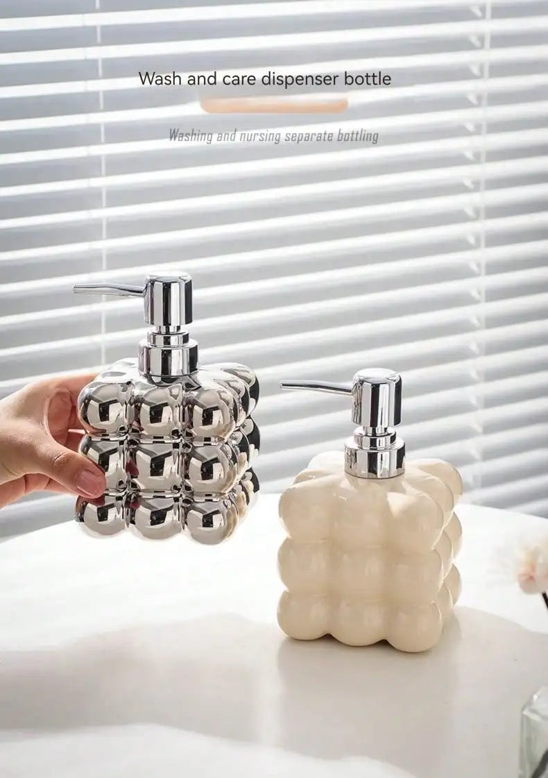 Dispensador de jabón líquido de 300 ml con dosificador de presión, botella separada, accesorios de baño, dispensador de champú y gel de ducha de cerámica para el hogar.