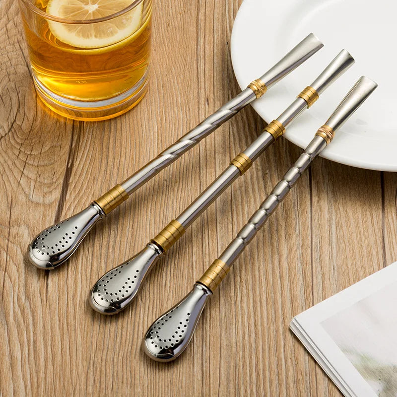 Pajita para beber,  vajilla de acero inoxidable, pajitas reutilizables de metal lavables, filtro de té, vajilla para cócteles y bebidas de bar.
