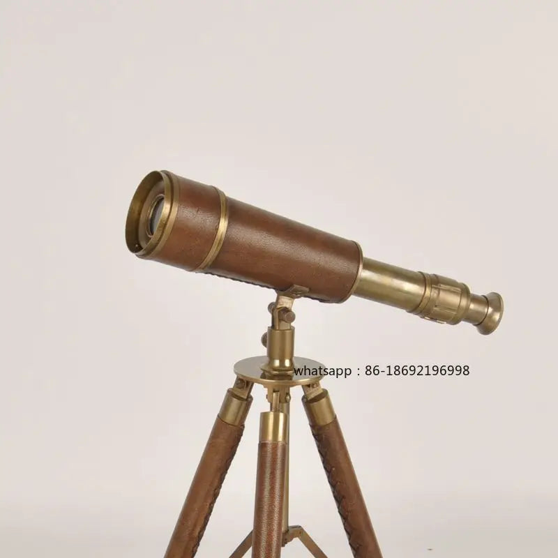 Adorno de mesa vintage británico nostálgico importado de Indian Degree, decoración de latón y cuero, telescopio de doble tubo, regalo creativo
