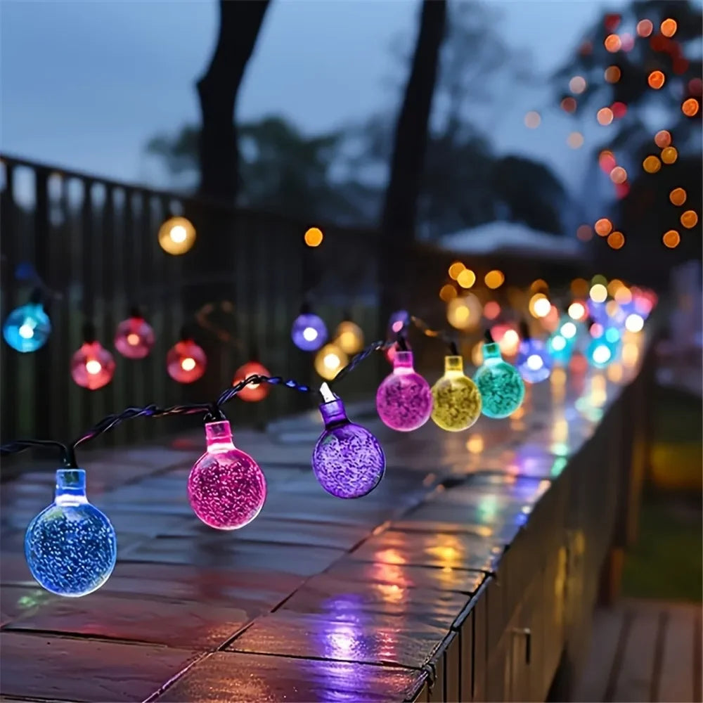 Guirnalda de luces LED solares para exteriores con globos de cristal y 8 modos de iluminación para jardín, patio, fiestas y decoración de árboles. Ramadán Kareem.