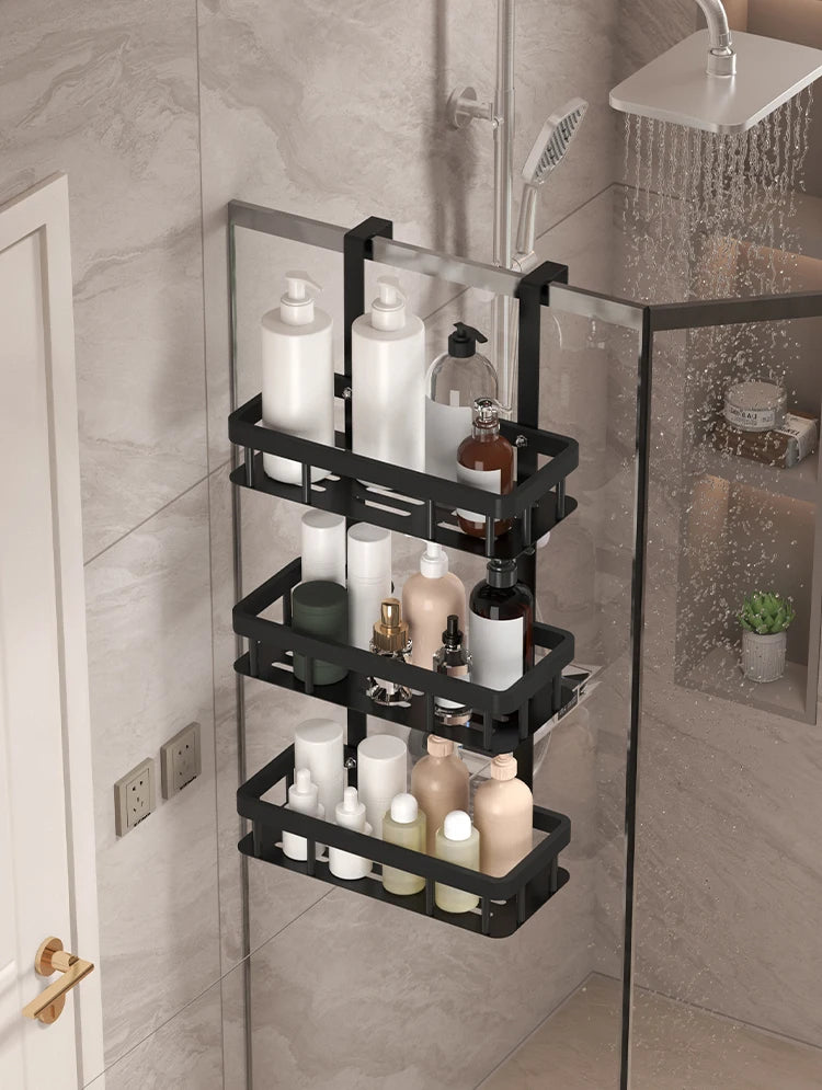 Estante de almacenamiento de tres niveles para pared de baño, estante para puerta, estante para gel de ducha, estante de almacenamiento para artículos de baño