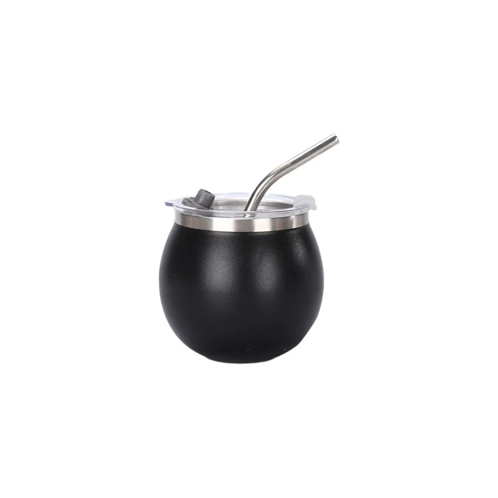 Mate argentino de doble pared de 148 ml (5 oz) de acero inoxidable con aislamiento térmico, pajita y tapa. Ideal para exteriores.