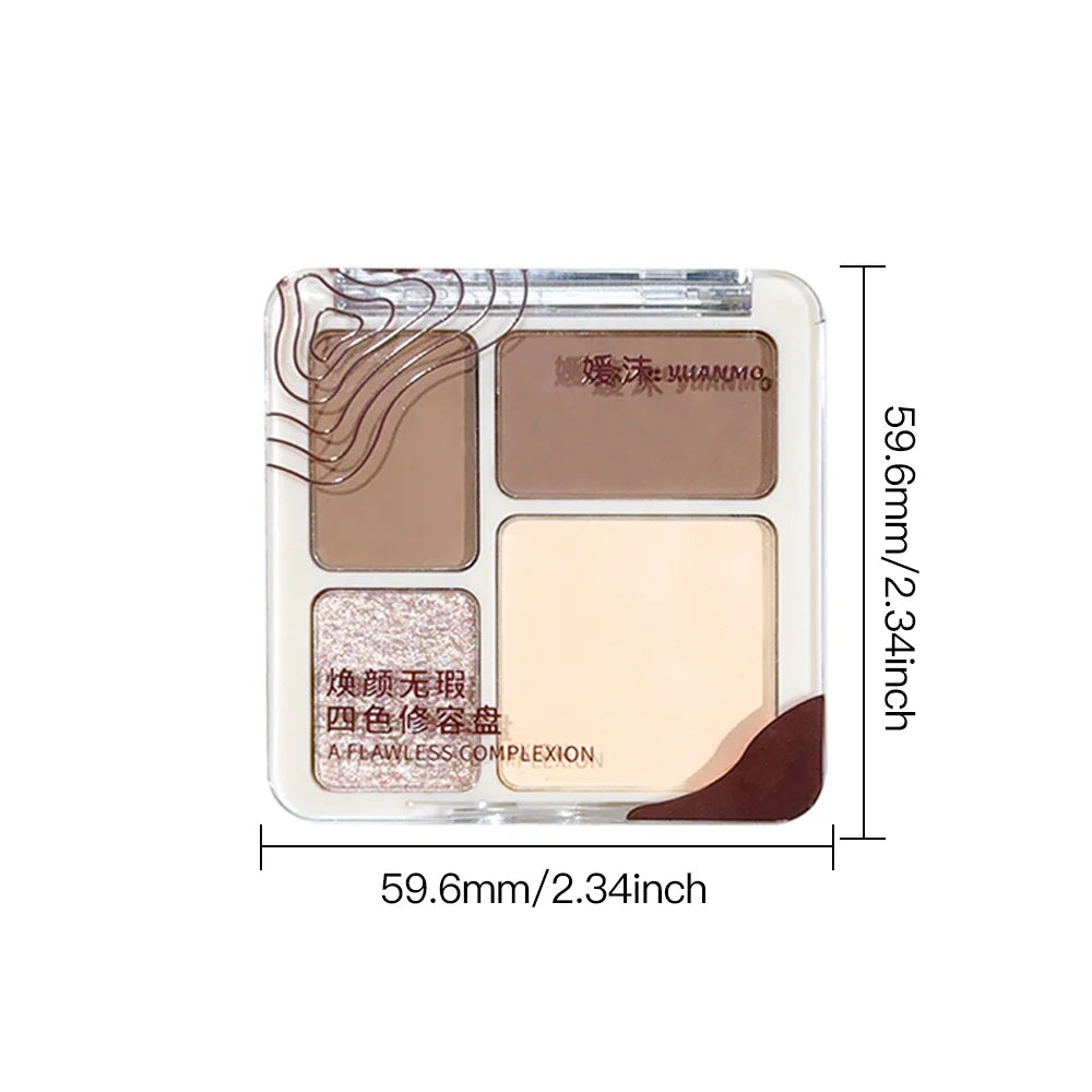 Paleta de contorno facial tridimensional de cuatro colores para iluminar y definir, cosméticos de contorno tridimensionales mate de larga duración.