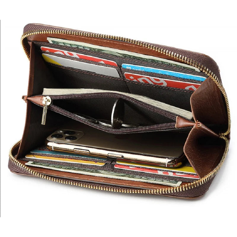 Nueva cartera larga de moda para mujer, cartera de piel de vaca para mujer, bolso de mujer a cuadros, bolso de mano casual para mujer
