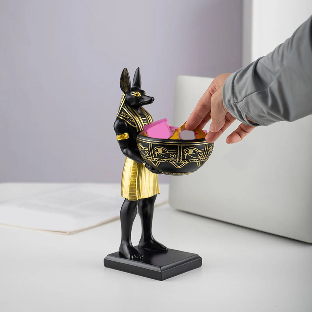 Estatua de resina del dios Anubis de 25 cm, figura de dios egipcio con cuenco, escultura egipcia, decoración del antiguo Egipto y organizador de escritorio.