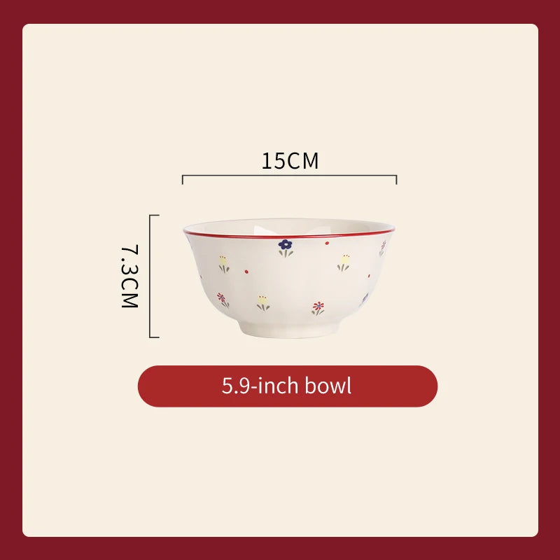 Vajilla de cerámica vintage de alta calidad: cuenco para sopa, plato para ensalada y plato para pasta. Apta para microondas. Juego de platos y cuencos de cerámica de colores.