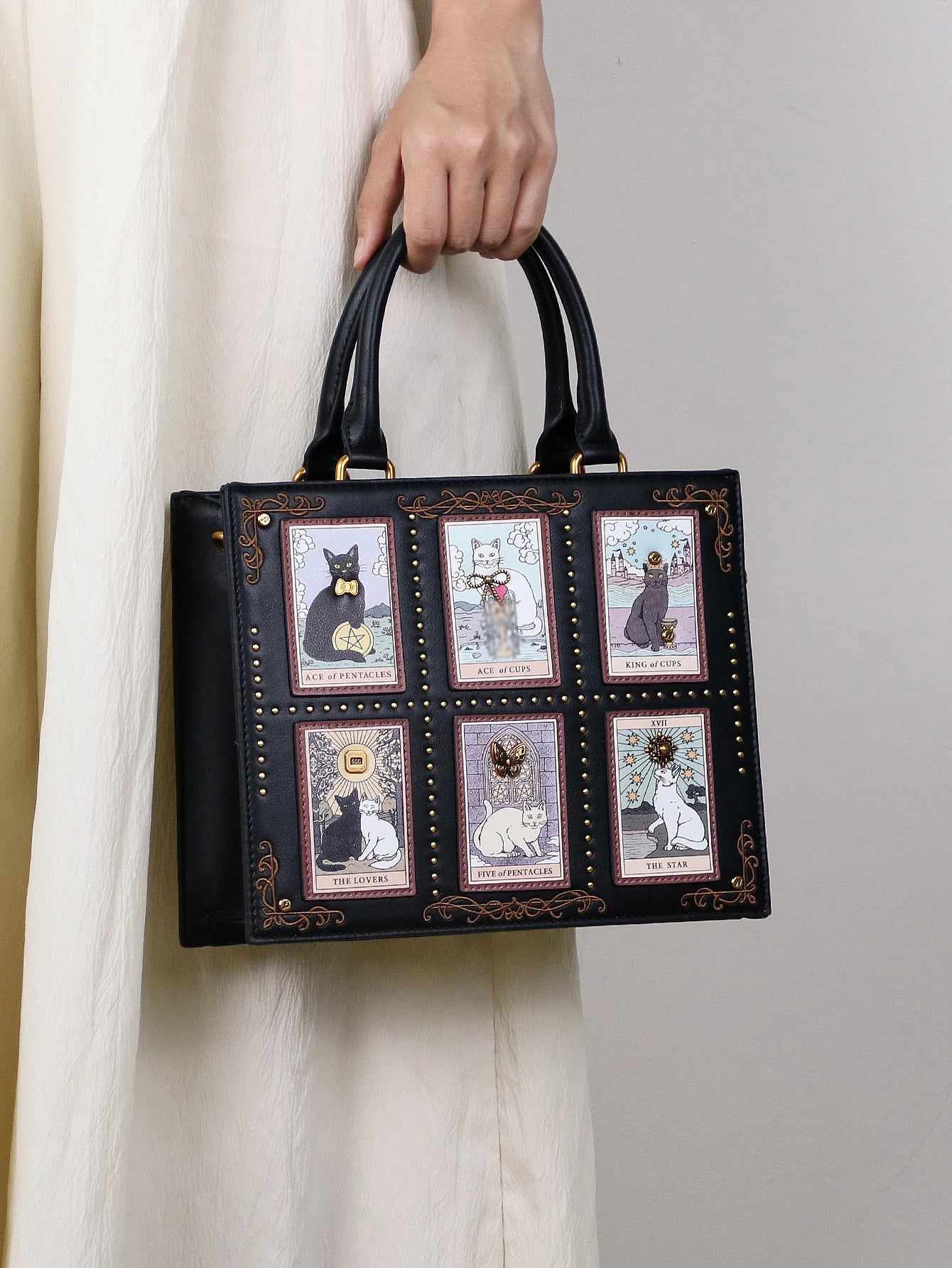 Bolso de mano de verano de alta gama 2025, nuevo bolso de mujer, diseño de nicho, bolso tote de azulejos de tarot, gran capacidad, bolso de gato lindo Y2K, extraño ganador