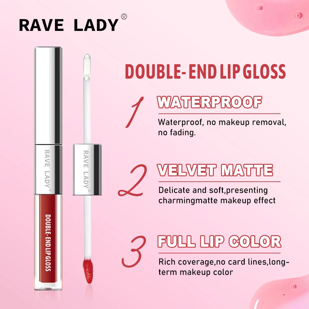 Brillo labial mate de doble punta 2 en 1, aceite labial hidratante transparente, brillo labial líquido con destellos y efecto espejo.