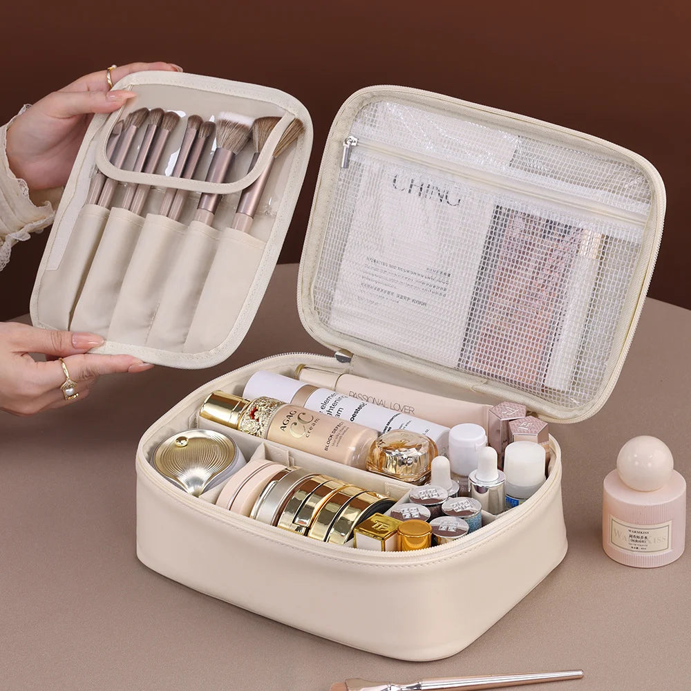 Neceser grande de PU para mujer, ideal para artículos esenciales de viaje. Bolsa de maquillaje y cosméticos. Organizador de cosméticos de lujo.