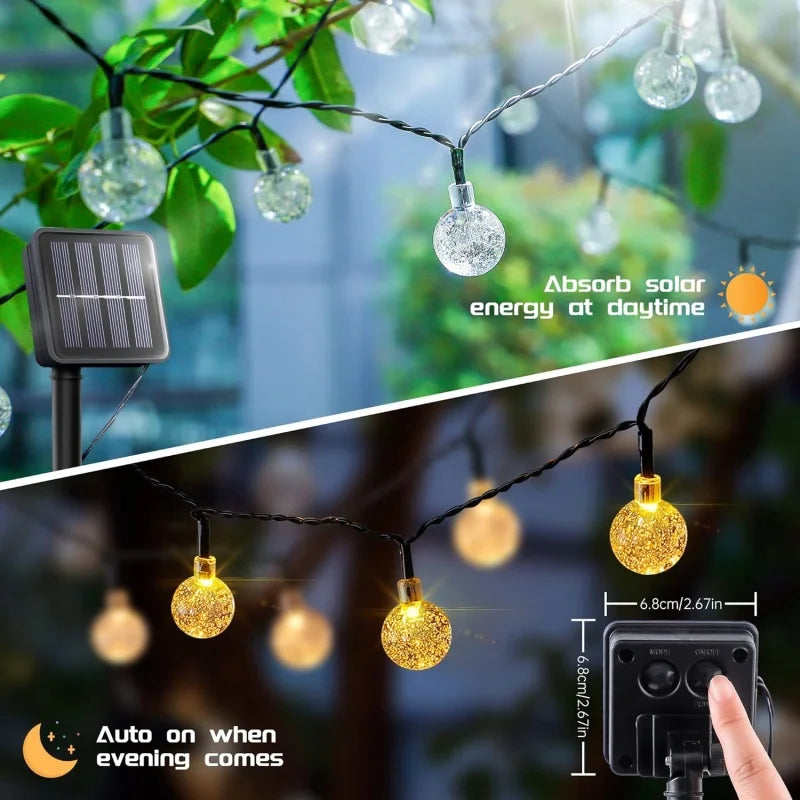 Guirnalda de luces solares tipo globo con 4 opciones de color, luces de hadas impermeables para exteriores con 8 modos para bodas, patios, fiestas y decoración del hogar.