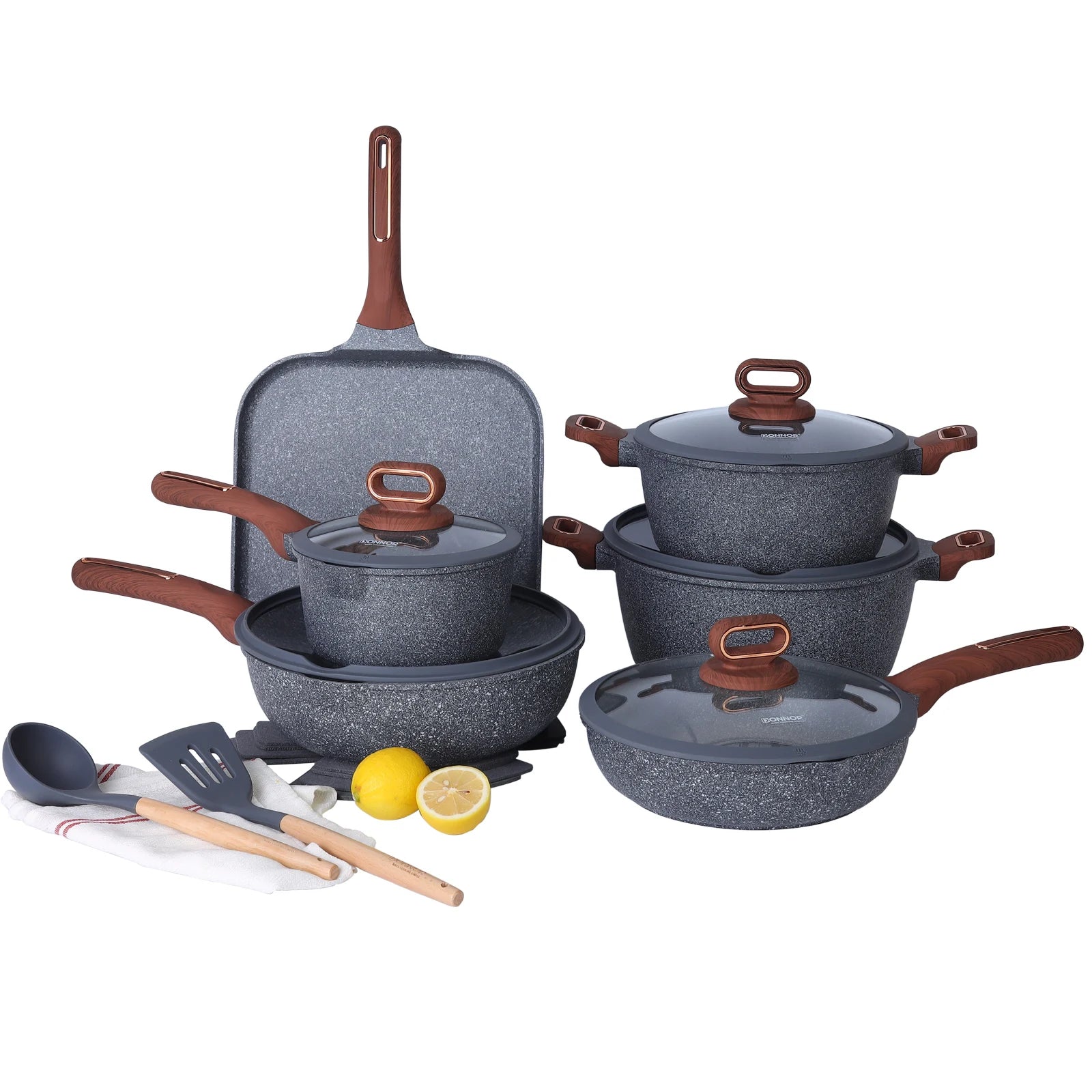 Juego de ollas y sartenes de cerámica DONNOR, juego de utensilios de cocina antiadherentes para inducción, juego de cocina con sartenes.