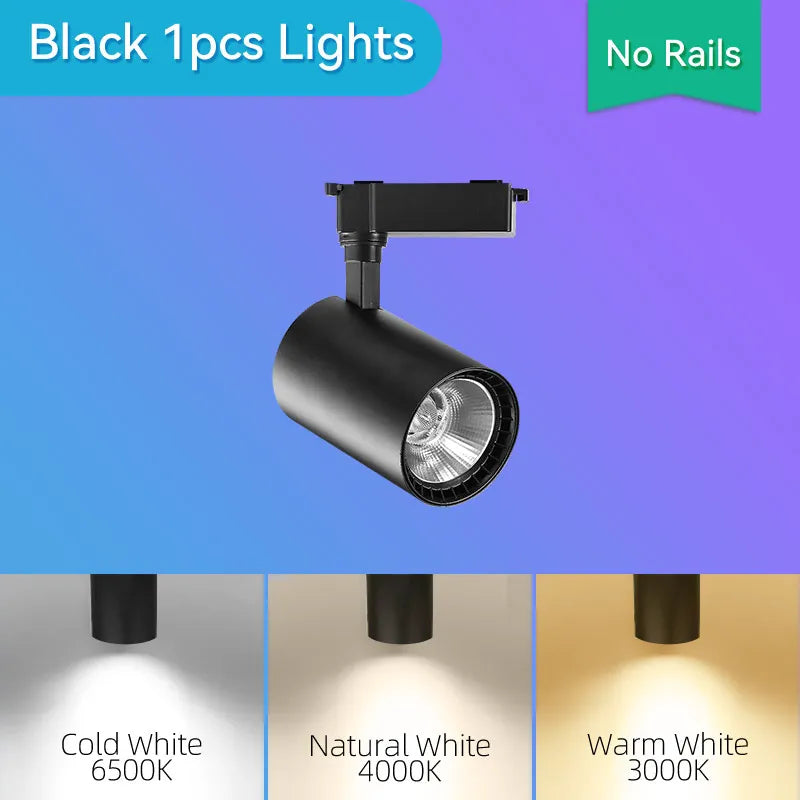 Juego completo de focos LED de riel de 50W, 40W y 20W con tecnología COB para iluminación de riel de techo en interiores, ideales para la decoración de salas de estar y cocinas.