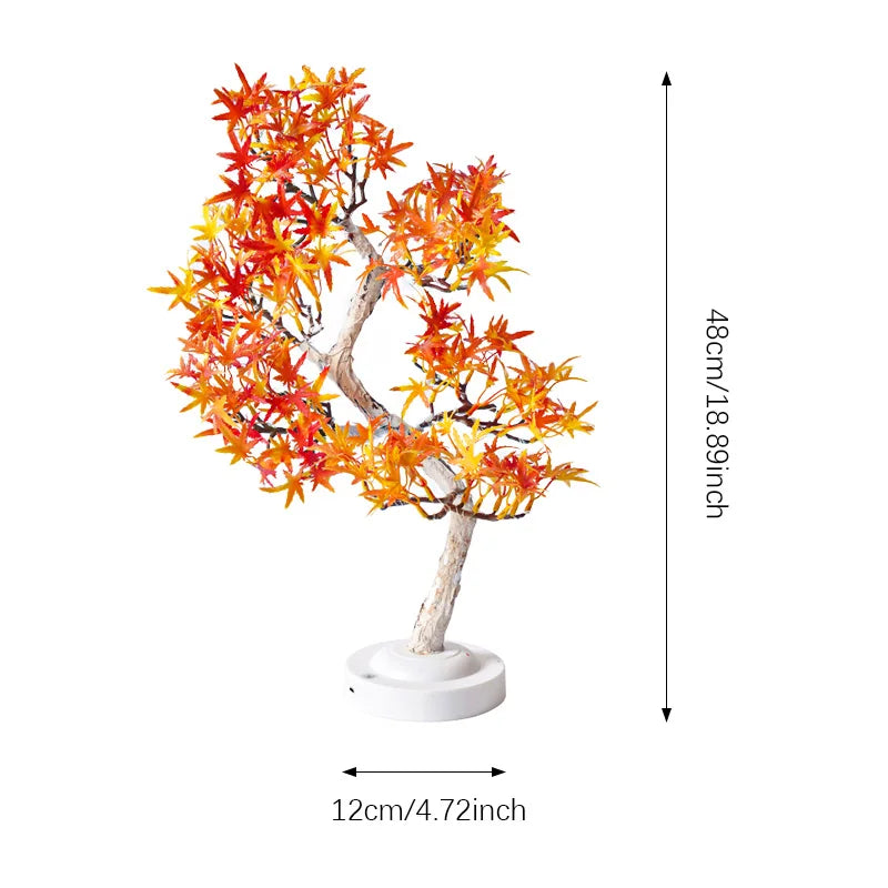 Lámpara de mesa con forma de árbol bonsái artificial, lámpara de hadas con forma de hojas de arce, luz nocturna LED que funciona con pilas/USB, ideal para decoración de camping.