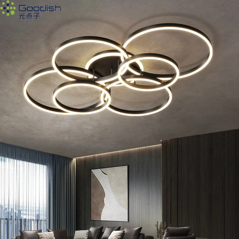 Lámparas de techo LED nórdicas modernas de lujo con anillos redondos para decoración del hogar, ideales para cocina, sala de estar, comedor y dormitorio infantil.