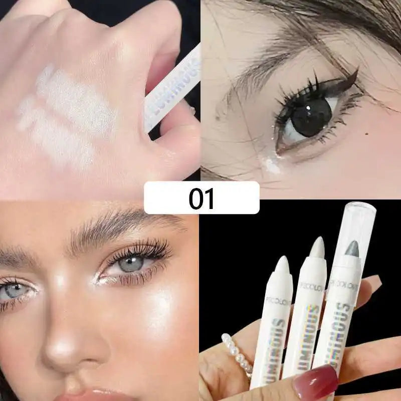 Lápiz iluminador, de larga duración, resistente al agua, delineador de ojos blanco plateado con brillo nacarado mate y suave.