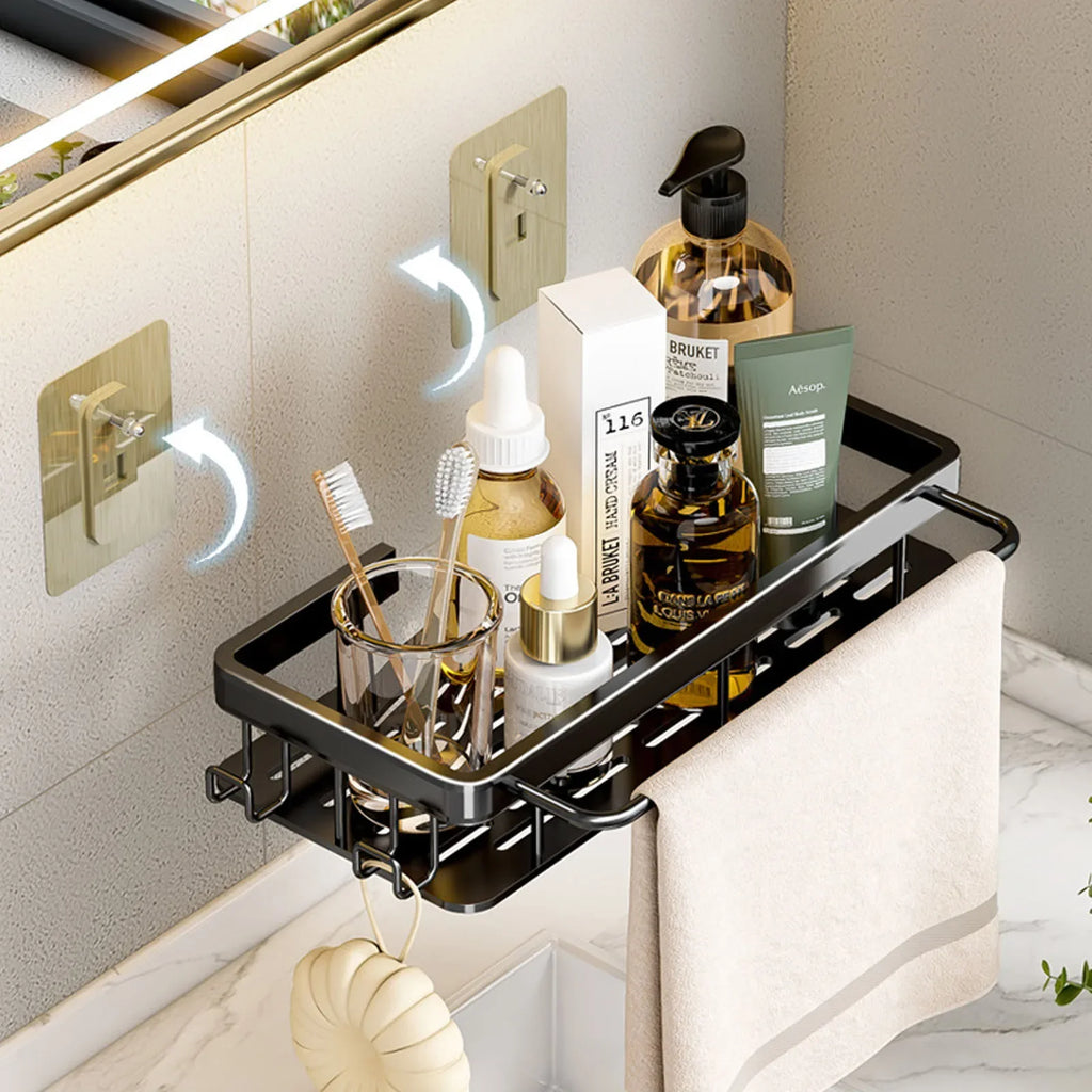Estante de baño sin taladro DE ALUMINIO , montaje en pared, estante de esquina para botella de champú, estante de almacenamiento.