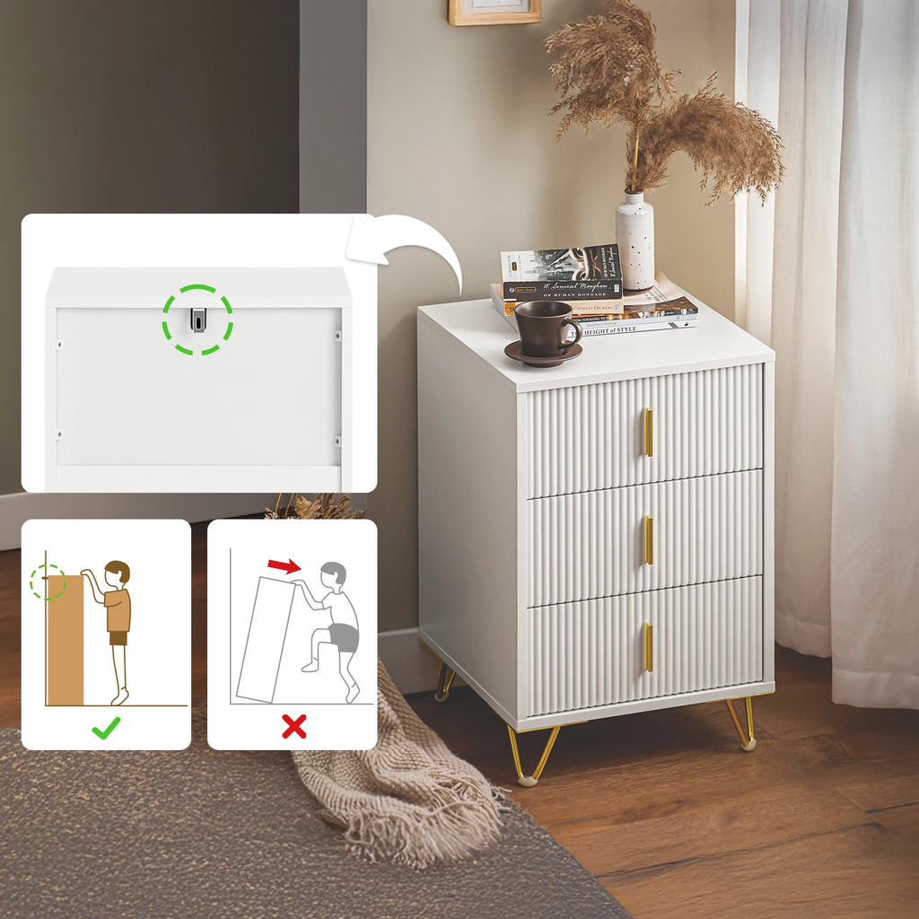 Mesita de noche SoBuy FBT115-L de 3 cajones para cama con somier, mesa auxiliar para sofá, mesa de centro, mesa para teléfono, mesita de noche