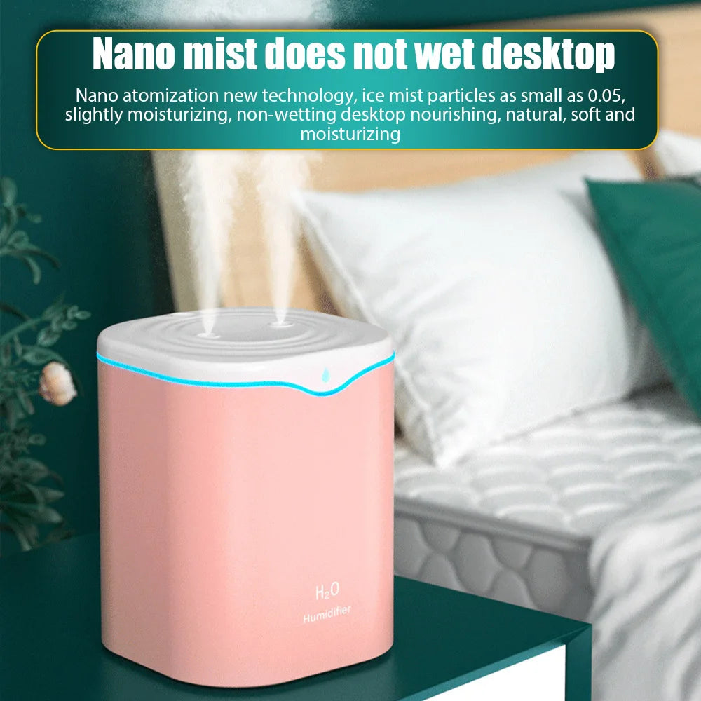 Humidificador de doble pulverización de gran capacidad de 2 litros USB para el hogar, la oficina y el escritorio, difusor de aroma, purificador de niebla, aceite esencial, humidificador de aire