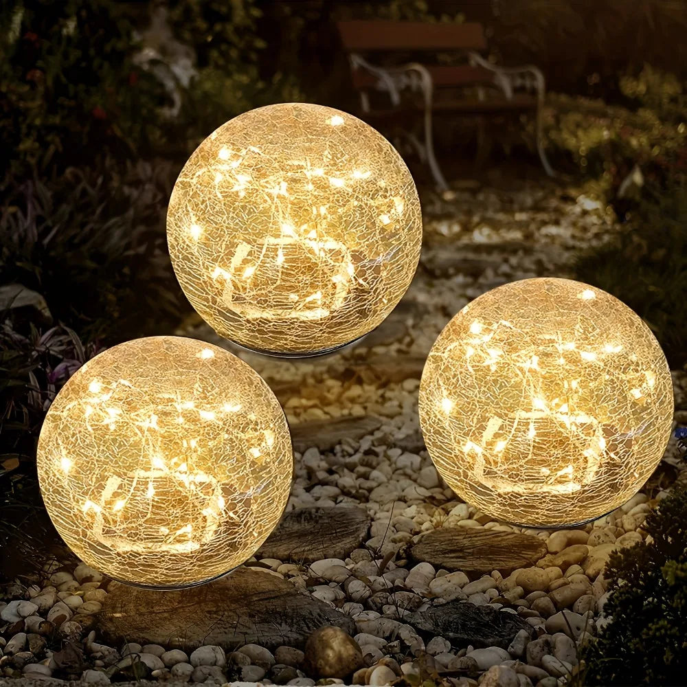 Globos solares de cristal agrietado - Luces esféricas impermeables para exteriores, ideales para la decoración de patios y jardines.