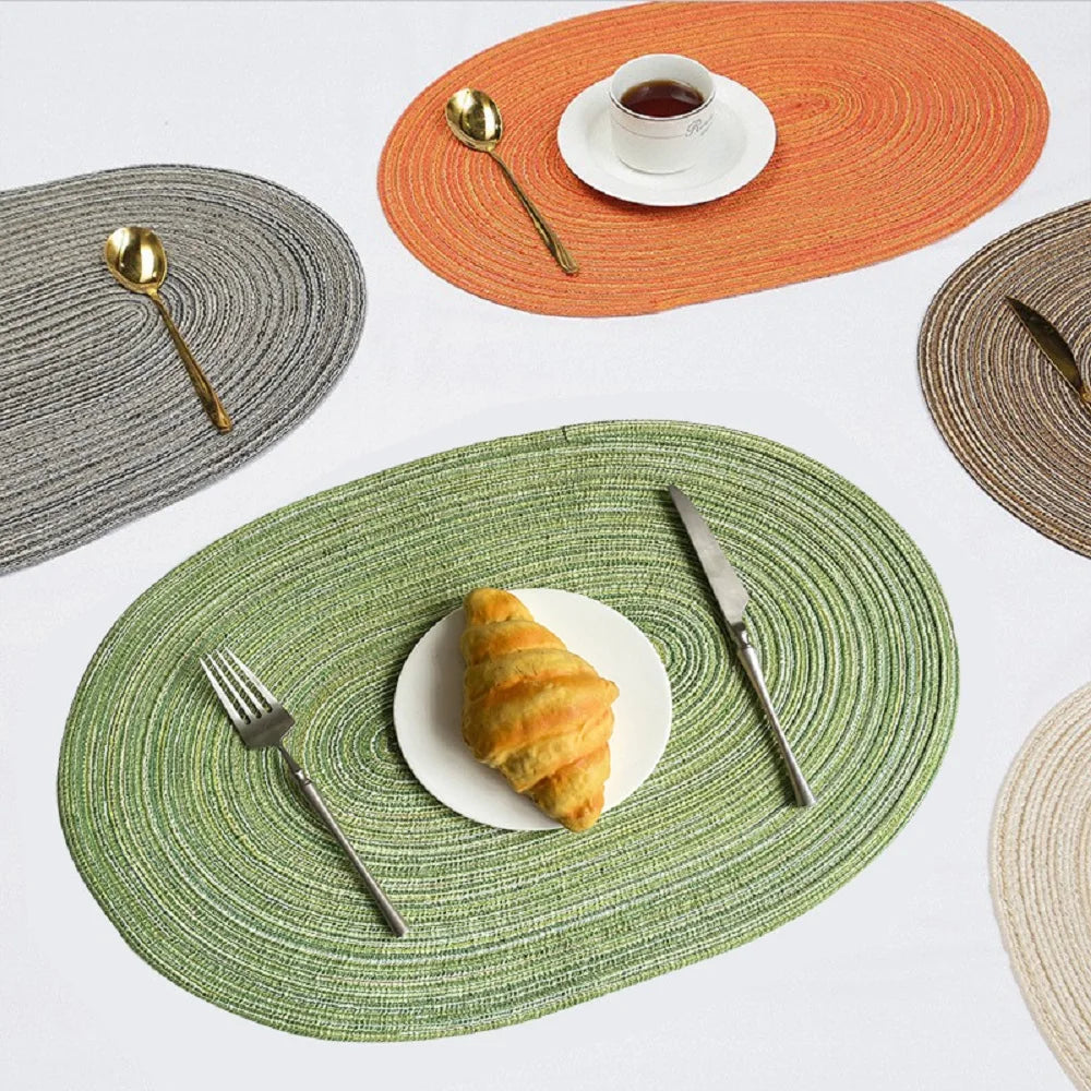 1/4/6/10PCS Salvamanteles ovalados trenzados para mesas de comedor, juego de manteles individuales extragrandes de tejido natural