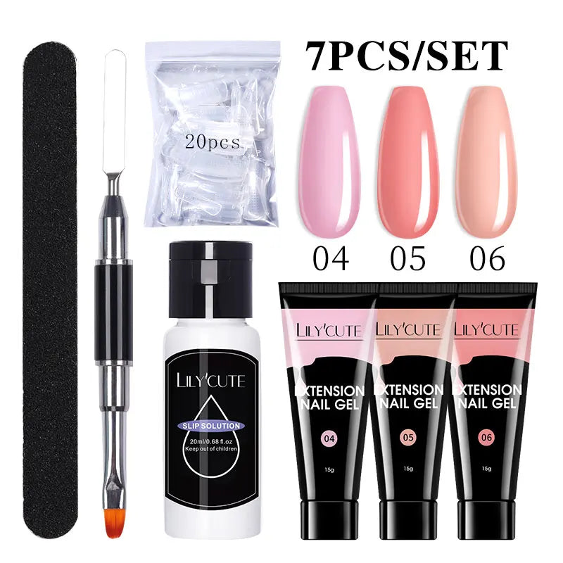 Kit de gel para extensión de uñas LILYCUTE de 15 ml, gel UV, acrílico, blanco, transparente, rosa, esmalte de uñas, lámpara LED, set de manicura para decoración de uñas.