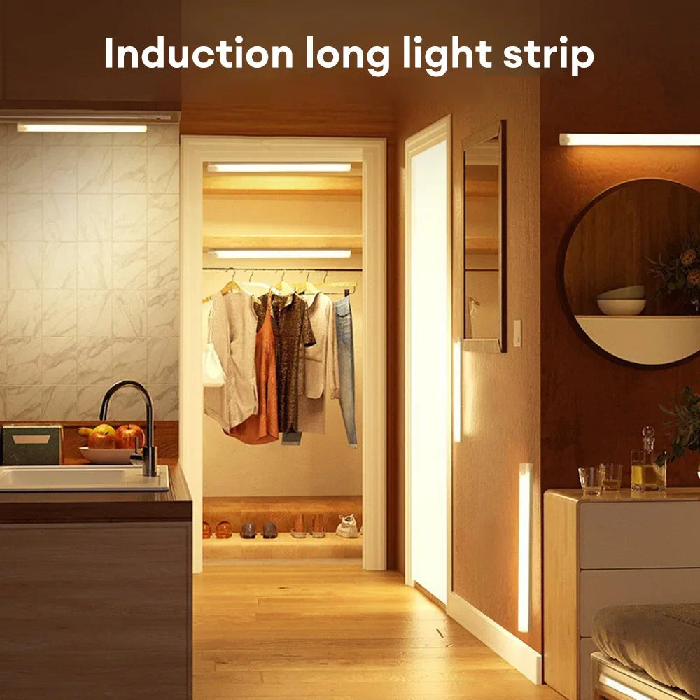 Luz LED con sensor de movimiento, luz nocturna LED inalámbrica recargable tipo C, lámpara para armario, lámpara de armario, retroiluminación de escalera para cocina.