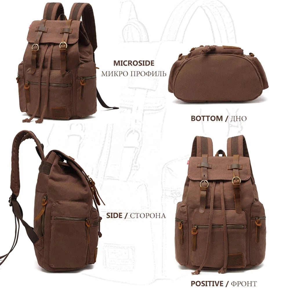 Mochila masculina retro de lona, apta para portátil de 14 pulgadas, mochila vintage de 36-55L resistente al desgaste, color café, envío por goteo