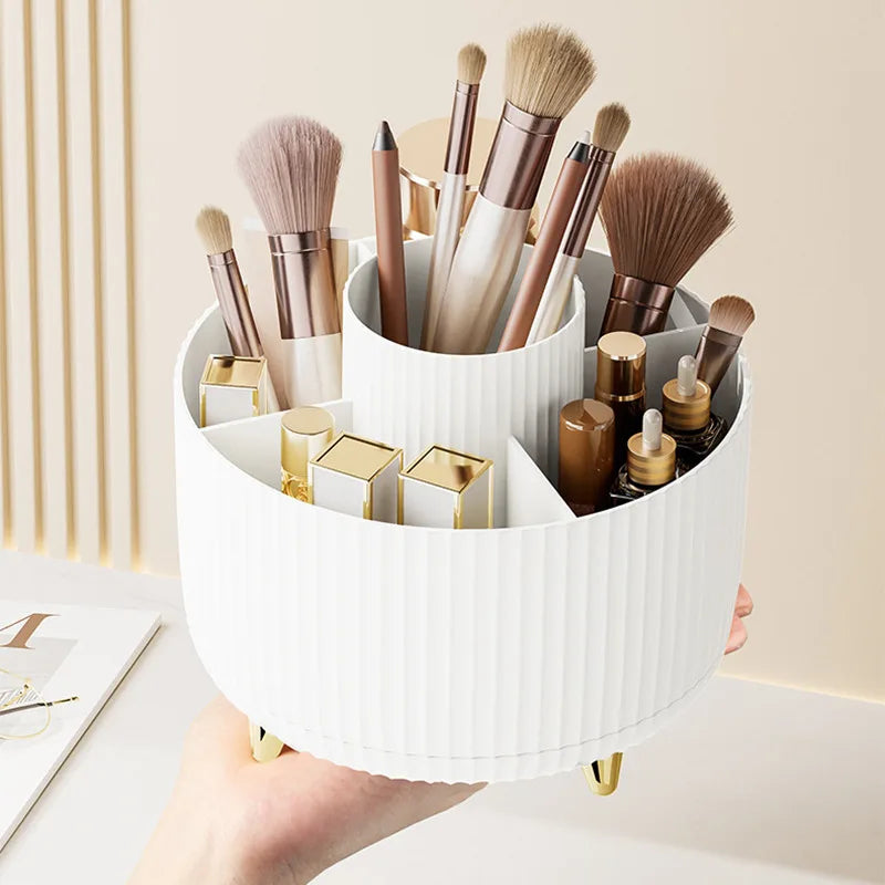 Caja organizadora de maquillaje giratoria de 360° para escritorio, de gran capacidad, para baño, portátil, para lápiz labial, brochas de maquillaje y bolígrafos.