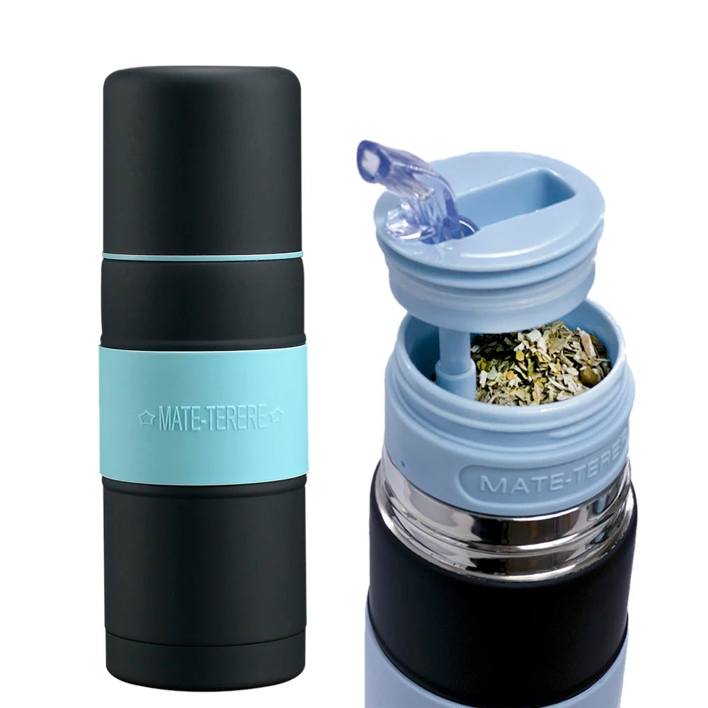 TERMO de acero inoxidable con aislamiento al vacío, portátil con pajita filtrante, para preparar té de hojas sueltas y yerba mate.