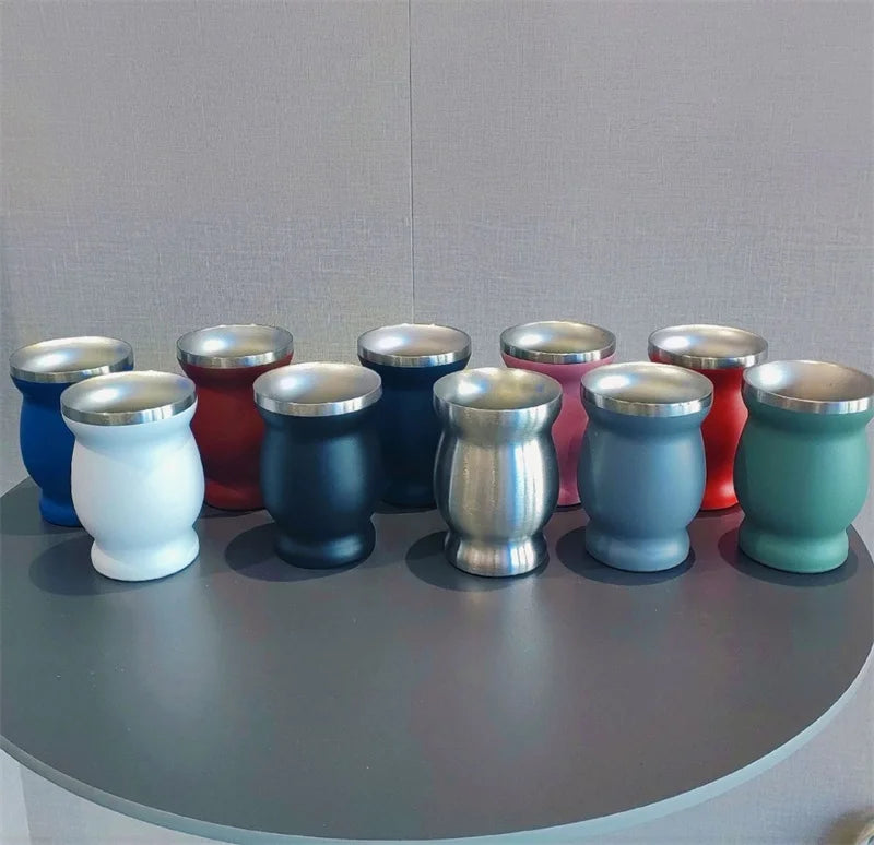 Mate de acero inoxidable 304 de doble pared de 237 ml (8 oz) con pajita, cuchara y cepillo de limpieza.