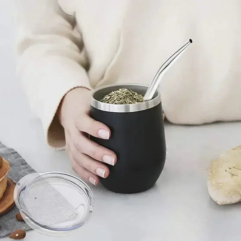 Juego de mate de acero inoxidable de doble pared con taza y bombilla. Incluye mate  y bombilla.